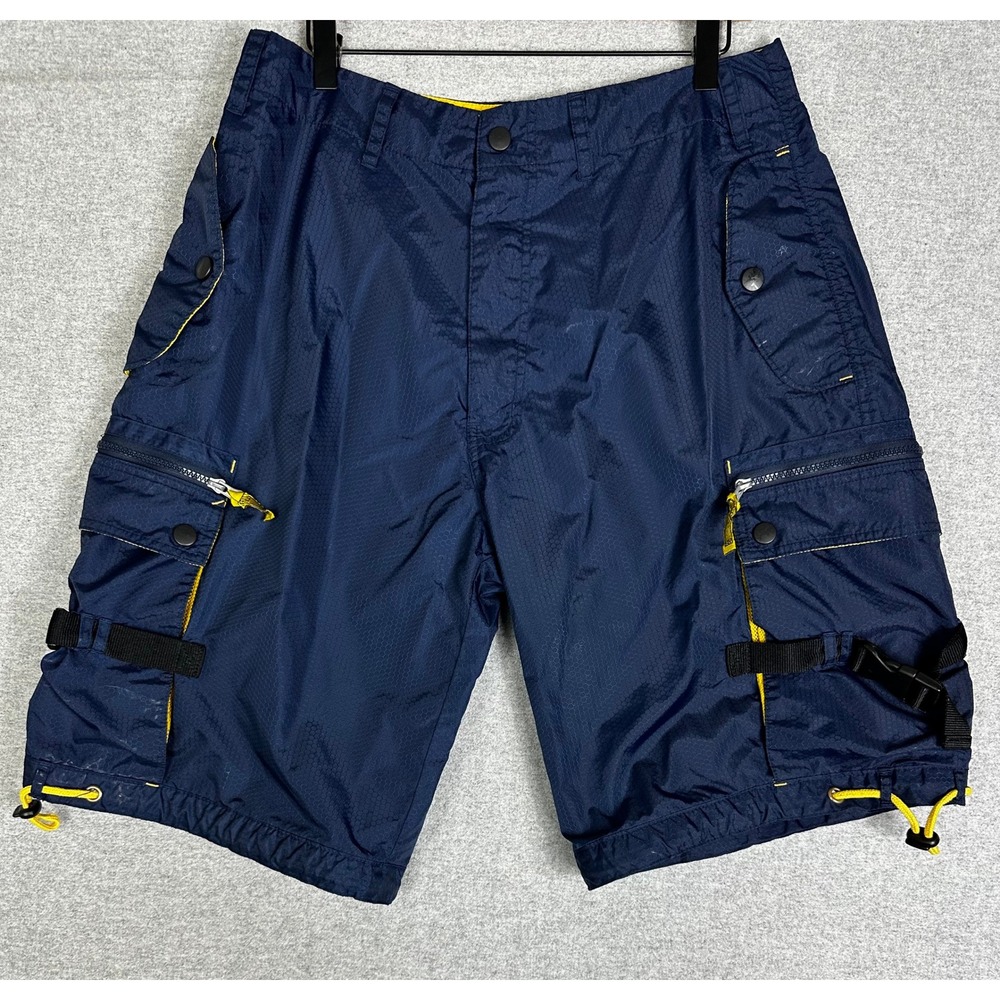 VTG Nesi AG Peace Cargo Shorts Mens 34 Blue Nylon Ripstop Utility Gorpcore Y2K